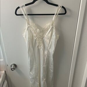 Vintage Pearl Silk Chemise with Lace and Pearl accents